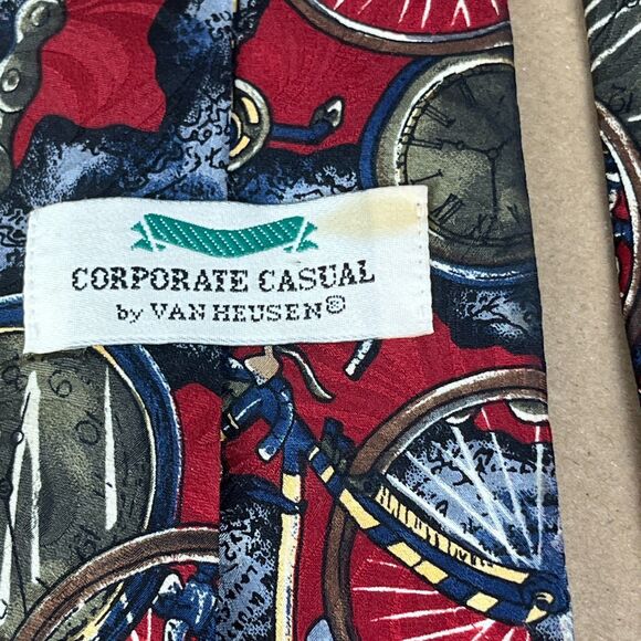 Corporate Casual Van Heusen 100% Silk Tie Bicycle Red Blue Sport Necktie 58x3.75 - Picture 7 of 7
